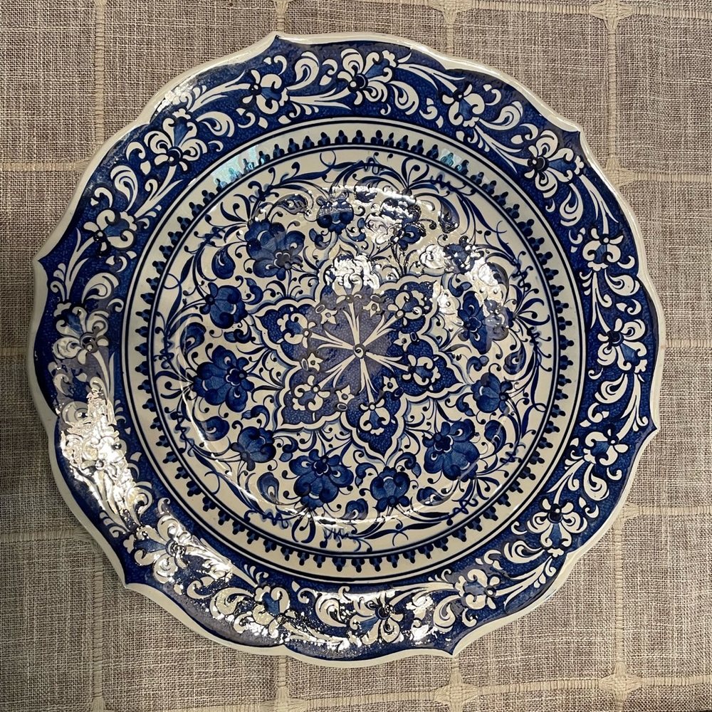 Hand painted blue white plate